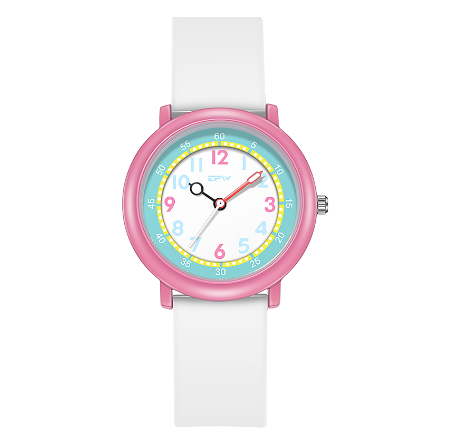 TPW 37mm Colorful Dial Watch Cute Quartz Watches For Young Ladies Rubber Strap Luminous Hands Wristwatch WHITE PINK
