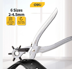 Deli 6Sizes Belt Hole Puncher 9" Leather Hole Revolving Punch Pliers Leather Hole Puncher DL1919C