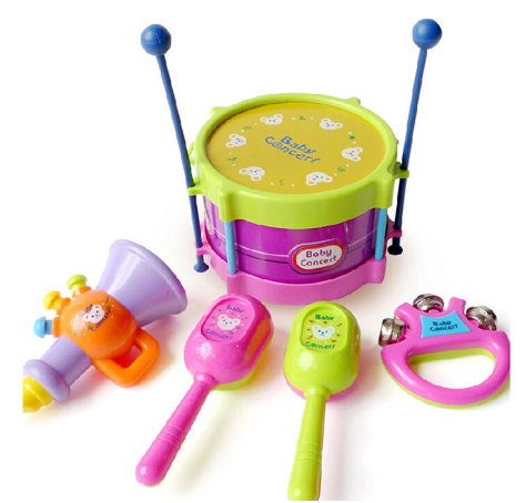 5pcs Musical Toy Set Roll Drum Guitar Instruments Band Kit Kids Early Educational Toy Gift