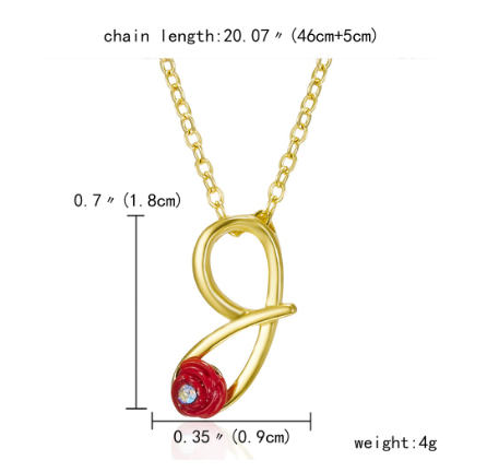 Fashion 26 Letter Necklace Ladies Red Rose Flower Clavicle Pendant Necklace Rhinestone Retro English Letter Necklace J
