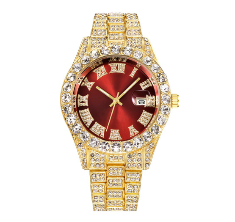 Luxury Rhinestone Roma Numerals Men's Calendar Watch Stainless Steel Band Men Business Wristwatch 01