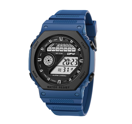 TPW Top Brands Digital Mens Waterproof Electronic WristWatches Fashion PU Band Sports Watch BLUE