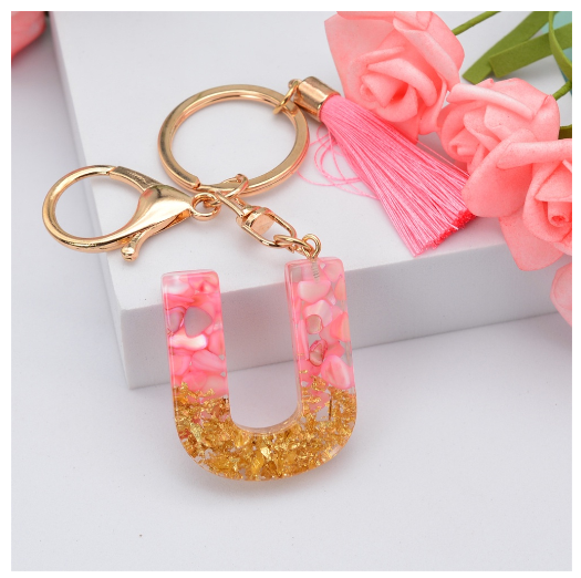Pink Tassel Gold Foil 26 Letter Pendent Keychain for Women Resin Keyrings Girls Bag Ornamant Accessories Gifts U