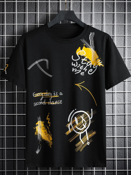 Manfinity LEGND Men T-Shirts Fit Crew Neck Short Sleeve Graffiti Tee Funny Casual Summer Polyester