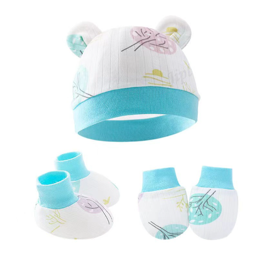 Baby hat Baby Mittens Booties Set newborn cap infant hats fashion Soft Cotton newborns Beanie 02
