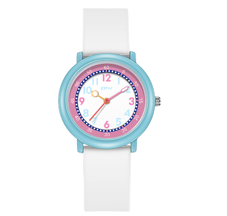 TPW 37mm Colorful Dial Watch Cute Quartz Watches For Young Ladies Rubber Strap Luminous Hands Wristwatch WHITE SKYBLUE
