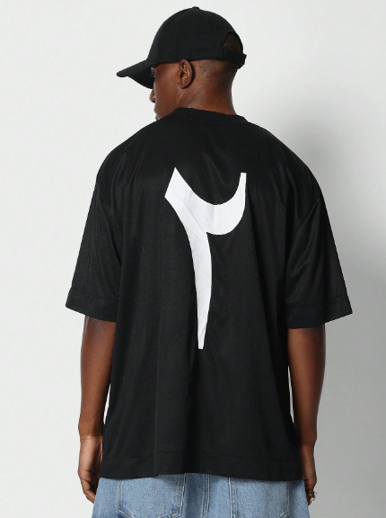 SUMWON Oversized Fit Mesh Tee With Back Arabic Number Two Print College Ready