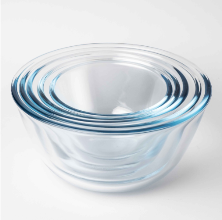 Famco 5-Piece Glass Mixing Bowl Set, High Borosilicate Glass, Microwave/Dishwasher Safe