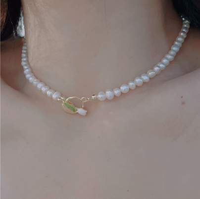 Tulip natural freshwater pearl necklace bracelet