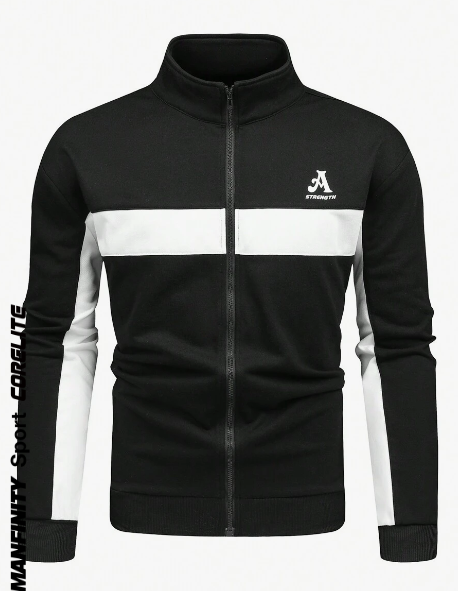 Manfinity Sport Corelite Men's Stand Collar Letter Printed Color Block Sports Jacket Workout Tops