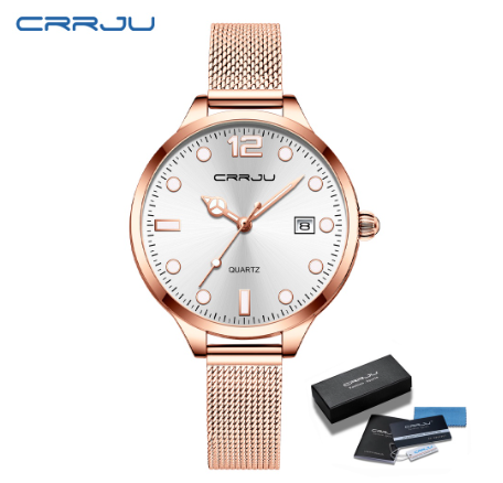 CRRJU Women's Watch Original Brand Luminous Fashion Business Analog Quartz Stainless Steel Waterproof 2187 ROSE WHITE