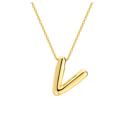 Meaeguet Initial Necklace for Women Girls,Dainty Gold Balloon Bubble Letter Necklace Layered Necklaces Puffy Name Personalized V