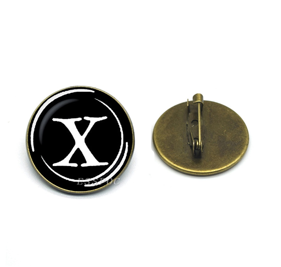 New 2023  Vintage Bronze Color Lapel Pin Letters A To Z Brooches Fashion Initial Letter Brooch Pins Suit Badges Women Men X