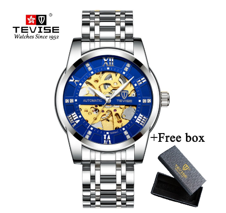 TEVISE Original Watch for Men Automatic Waterproof watch relo Gold Skeleton Luxury Stainless Steel Steel leather strap Luminous 9005A 7