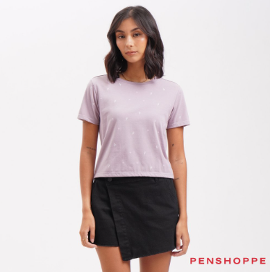 Penshoppe Micro Floral All Over Print T-Shirt For Women Lavender