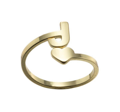 Fashion Heart 26 Letters Rings For Women Gold Color A-Z Initials Opening Ring Alphabet Finger Accessories Party Jewelry Gifts J