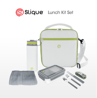SLIQUE Lunch Box Thermal Bag | Insulated Tumbler | Cutlery Set | Cotton Face Towel 13x13" [Set of 5]