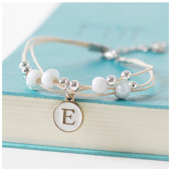 Ceramic beads 26 initials elastic beaded bracelet fashion men and women leisure bracelet lovers bracelet E