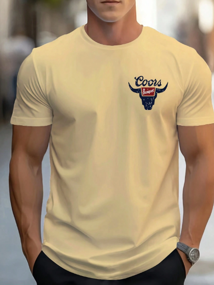 Men's Minimalist Printed Round Neck Short Sleeve T-Shirt