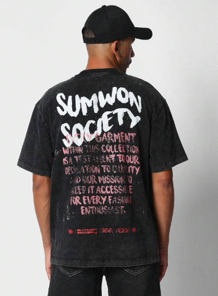 SUMWON Regular Fit Washed Tee With Print