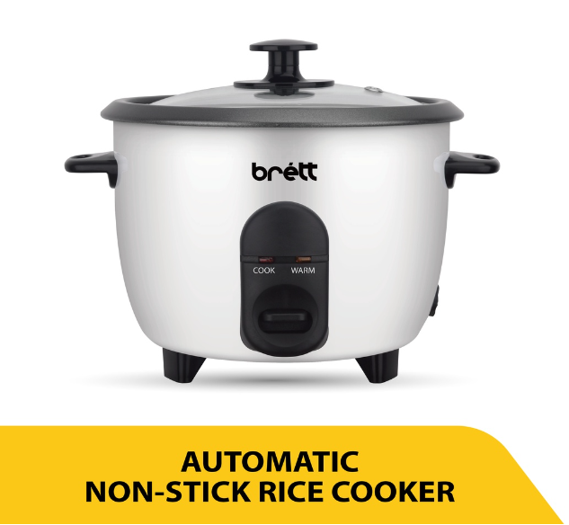 Brett Automatic Rice Cooker 1L (5 Cups) With Removable Nonstick Pot and Keep Warm Function White