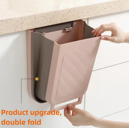1pc Kitchen Foldable Trash Can, Hanging Waste Bin, Plastic Rectangular Garbage Bin, Space-Saving, No Electricity Required, Kitchen Bathroom Accessories, Home Car Supplies, Cleaning Supplies