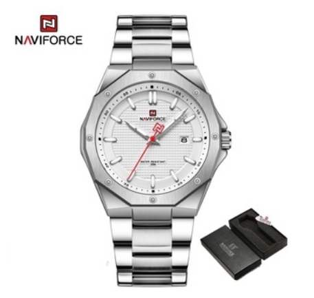 Naviforce Nf9200 Men's Luxury Military Sport Quartz Casual Dress Waterproof Creative Clock WHITE SILVER