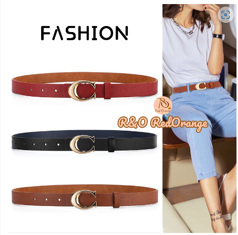 R&O C Design Buckle Narrow Women Unisex Vintage Metal Boho Leather Waist Belt