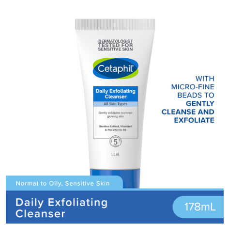 Cetaphil Daily Exfoliating Cleanser 178ml (For Oily and Sensitive Skin / Gentle Facial Wash)