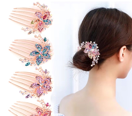 Women Rhinestone Crystal Wedding Flower Hair Comb Clip Hairpin Bridal Jewelry