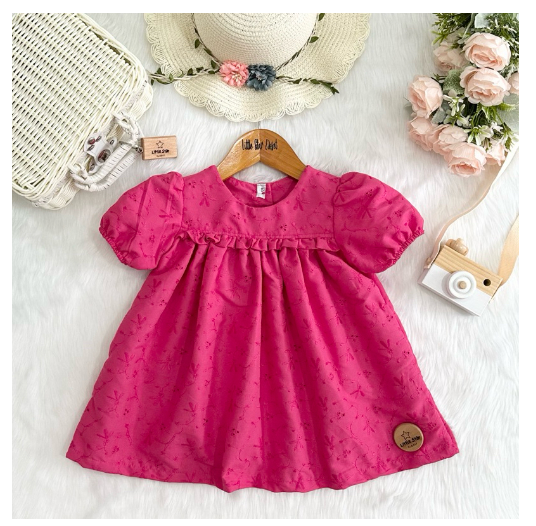 Littlestar Baby Kids Puff Sleeves Eyelet Mini Dress S10