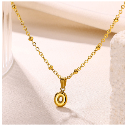 Letter Necklace for Women, 18K Gold Plated Balloon Initial Necklaces Personalized Gold A-Z Alphabet Pendant Cute Name Choker Necklace O