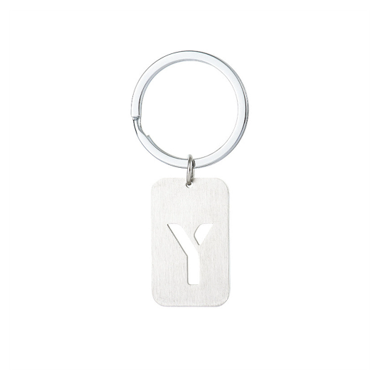 1Pcs Simple Stainless Steel 26 Letter Keychains Fashion Sliver Color Initials Keyrings Handbag Charms Ornaments Souvenir Gifts Y