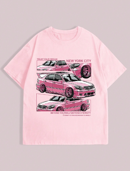 Men Car & Slogan Graphic Tee For Summer