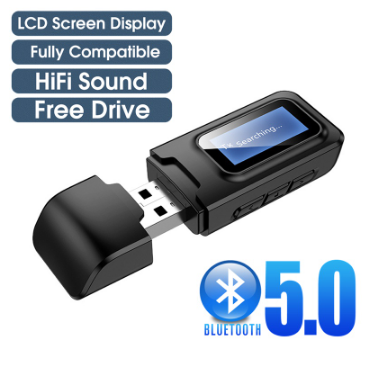 2 in 1 USB Bluetooth 5.0 Transmitter Receiver with LCD Display 3.5MM AUX Stereo for PC TV Car Headphones Wireless Adapter