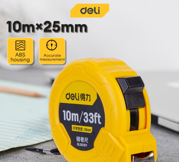 Deli 10m/33ftx25mmDL9010Y Measuring Tape Steel Tape Measure DL9010Y