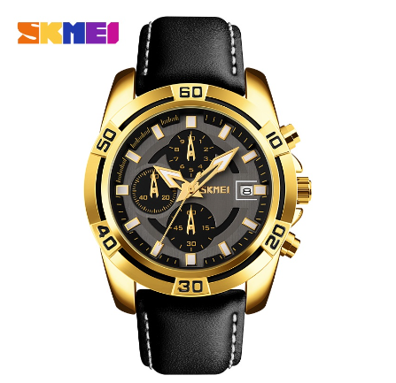 Skmei 9156 Watch for Men Fashion Sports Quartz Clock Soft Real Leather Chronograph Waterproof Wristwatches M3