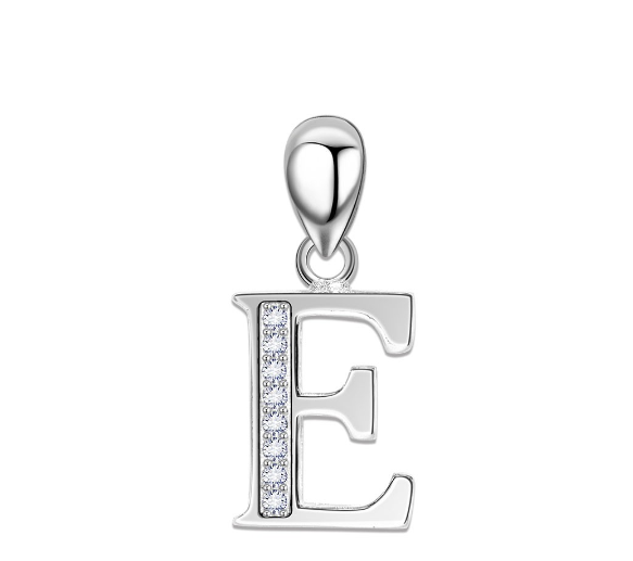 Tom Silver Pendant Initial Letter with Stone A to Z Fashion Accesories 92.5 Sterling Silver SP676 E