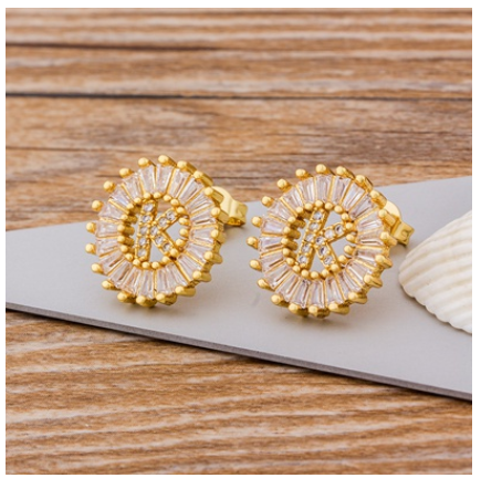 26 Initial Letter Earrings for Women Hypoallergenic Accessories Cute Alphabet AAA CZ Gold Stud Hikaw Jewelry K