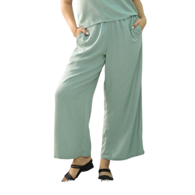 INSPI Chic Boho Square Pants for Women Wide Leg Cotton Highwaist Pink Black Gray Beach Outfit (Sage Green)