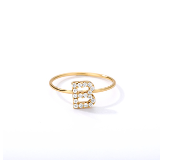 Maxzone Initial Letter Rings For Women Stainless Steel Gold Ring A-Z Letters Finger Ring Couple Wedding Aesthetic Jewelry Gift B