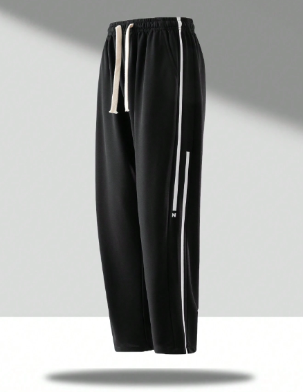 Men's Drawstring Waist Side Striped Weave Belt Fashionable Casual Simple All-Match Trousers