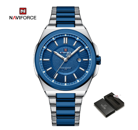 Naviforce NF9212 Men Luxury Gold Sport Quartz Date Clock Business Military Waterproof Wristwatch BLUE SILVER