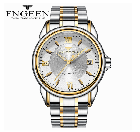 FNGEEN 6602 Men's Automatic Mechanical Watch  SILVER GOLD WHITE