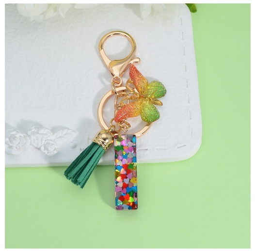 Fashion Butterfly Pendant 26 Letter Keychain Heart Sequins Filled A-Z Initial Key Chains With Tassel Bag Charms Accessories Gift I