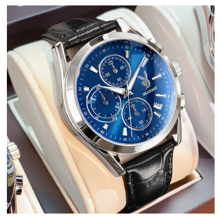 Playboy Watch For Men Luminous Waterproof Calendar Chronograph Comfortable Leather Strap Simple Trendy Men's Watch BLUE DIAL BLACK STRAP
