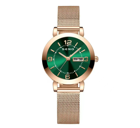 Seno Quartz Watches for Women Wristwatch Waterproof Calendar Stainless Steel Elegant Ladies Watch Female GREEN STEEL