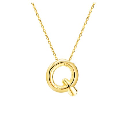 Meaeguet Initial Necklace for Women Girls,Dainty Gold Balloon Bubble Letter Necklace Layered Necklaces Puffy Name Personalized Q