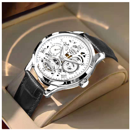 Original Luxury Hollow Stainless Steel Fashion Luminous Waterproof Men's Watch Business Calendar automatic Quartz analog Wrist Watch 008