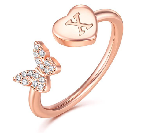 26 English letters Diamond ring Women's adjustable opening copper ring Jewelry X